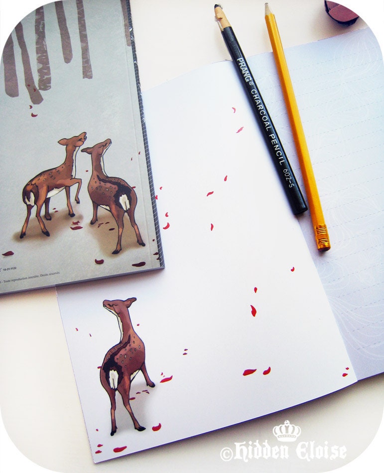 Girl and Deer Notebook, Girl Diary, Journal, Deer notebook, Fairytale Diary, Woodland forest whimsical notebook