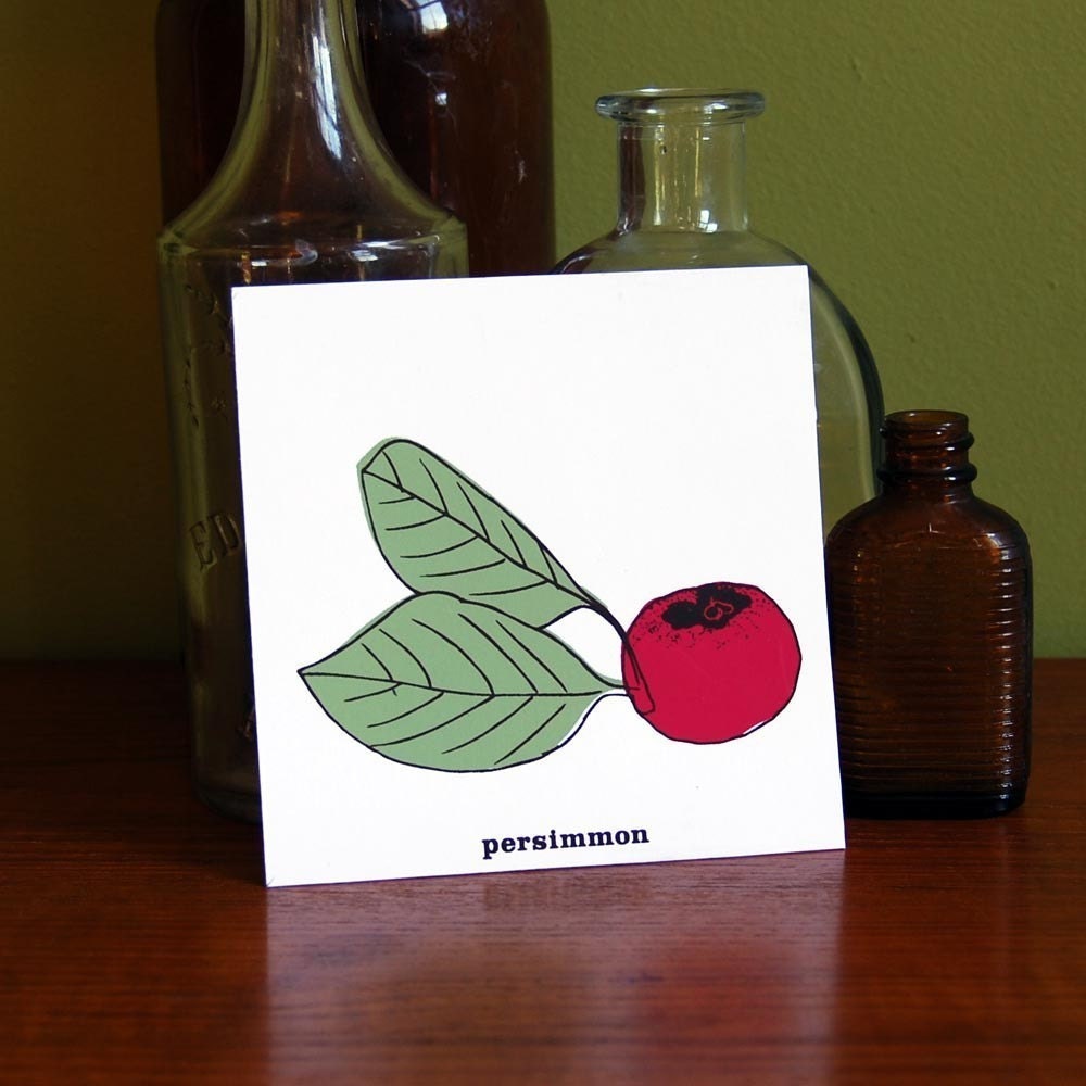 Persimmon Fruit Screenprint from the Wild Edibles Series Perfect Decor for Vintage Kitchen
