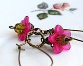 SALE - KYLEA Mata Hari Fuchsia Pink Bellflower Shabby Chic Flower Earrings