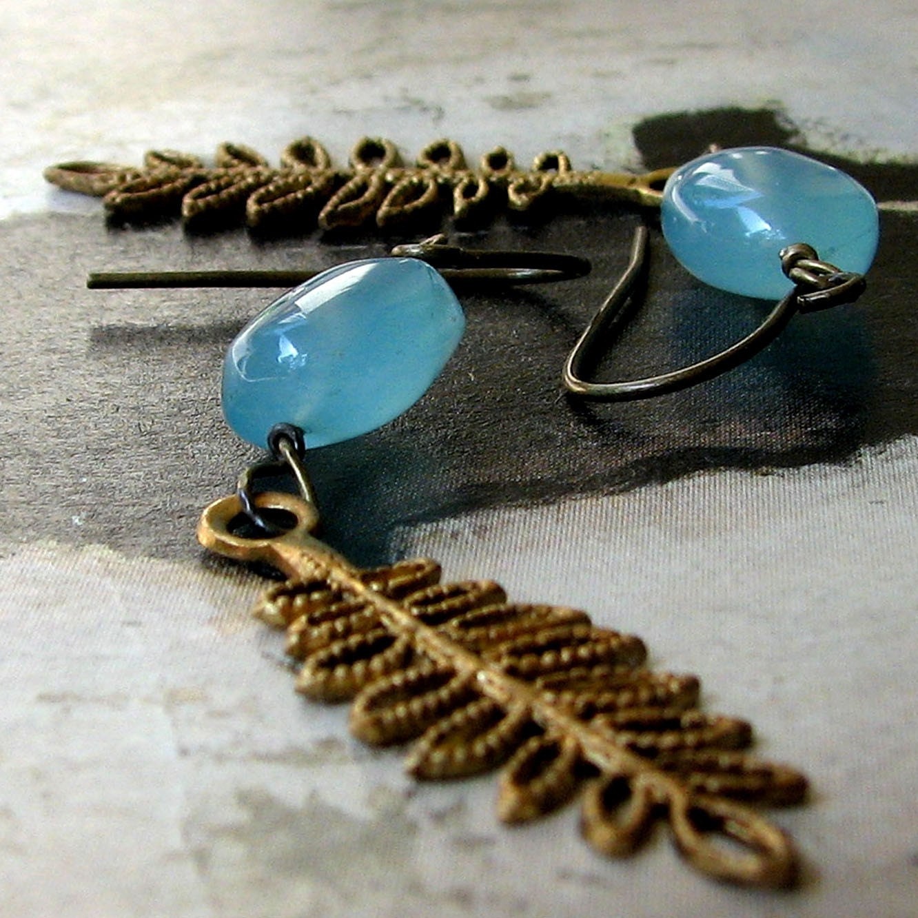 FREE SHIPPING - Lexi London Luxe Ocean Blue Chalcedony Sprig Leaf Earrings