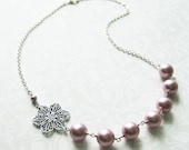 SALE - Necklace - FILIGREE FLOWER with Dusty Pink Pearl