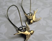 Bird Earrings - Brass BIRD ON A WIRE Loop
