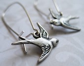 Bird Earrings - Sterling Silver BIRD ON A WIRE Loop