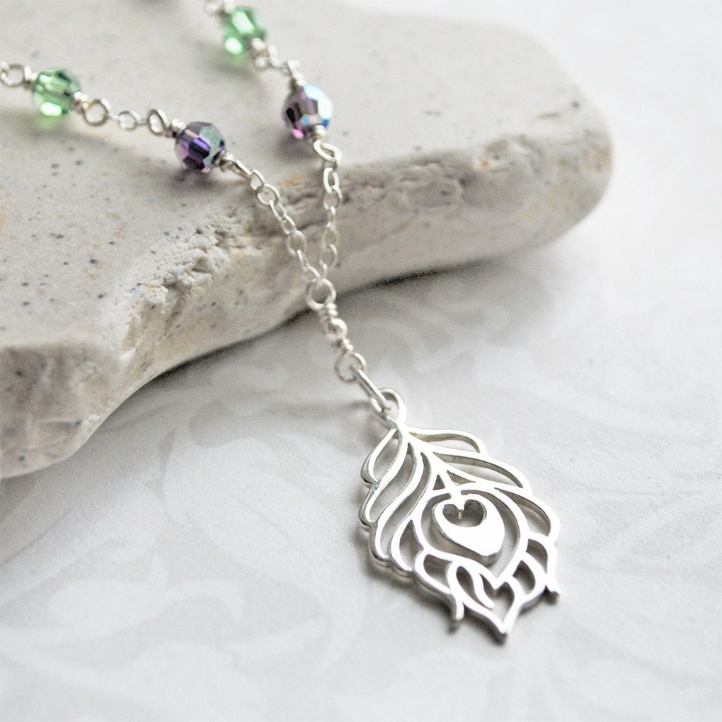 Peacock Feather Necklace - Sterling Silver