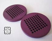 Cross Stitch Buttons - Purple Plum - Set of Two - 2 Fiber Arts Canvases, Altered Buttons, Needlepoint, Knit and Crochet