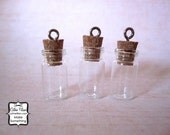 Mini Glass Bottles w/ Cork Tops - 3 pcs - necklace pendant - vials jars
