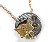 Steampunk Jewelry Necklace Antique Pocket Watch Gold Mesh Butterfly Vintage Floral WEDDING Anniversary  - Steampunk Jewelry by edmdesigns