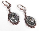 Steampunk Jewelry Earrings Vintage Ruby Jeweled Watch Rose Gold Earrings SOLDERED Wedding Anniversary Mothers - Steampunk by edmdesigns