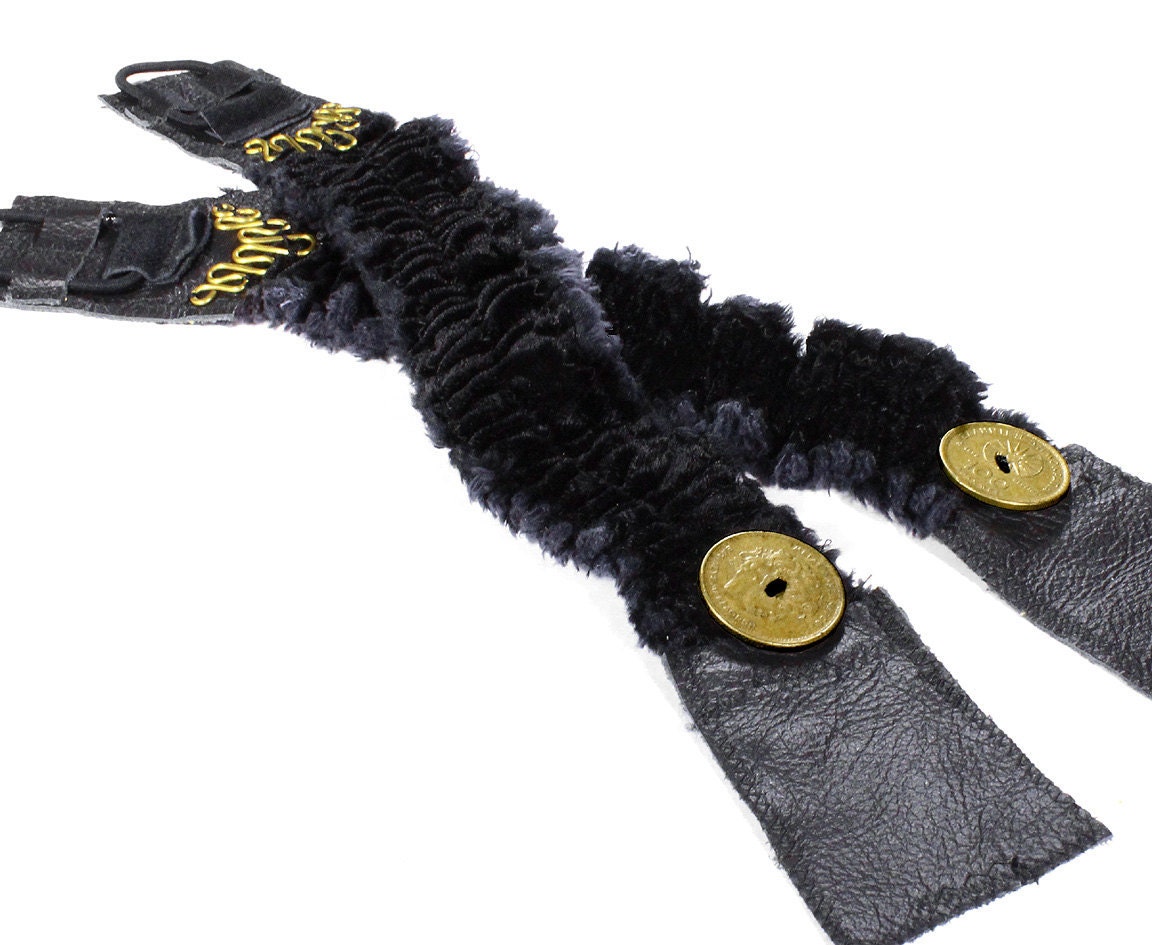 Steampunk Shirt Garters - Sleeve Garter Black VELVET Leather Brass Coils Antique Coins ROCKeR Garters - STEAMPUNK TEXTILES by edmdesigns