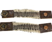 Steampunk Shirt Garters - Sleeve Garter Brown Leather Brass Clock Gears Leather Buttons Wedding Garters - STEAMPUNK CLOTHING by edmdesigns