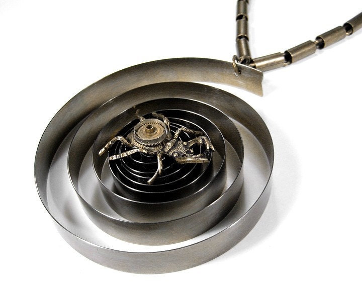 Steampunk Jewelry Necklace Vintage Barrel Spring Mens Statement MECHANICAL BEETLE Gears Father's Day - Steampunk Jewelry by edmdesigns