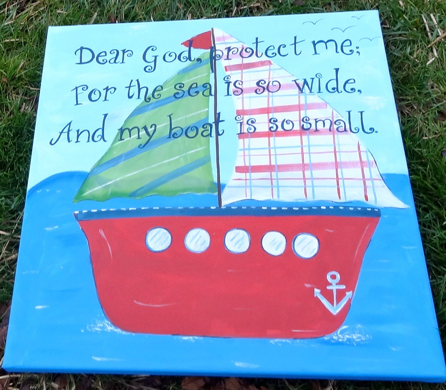 Custom Sailboat Nautical Canvas Boys Room Nursery Decor  20x20