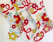 Christmas Stockings Flower Power vintage fabric ooak