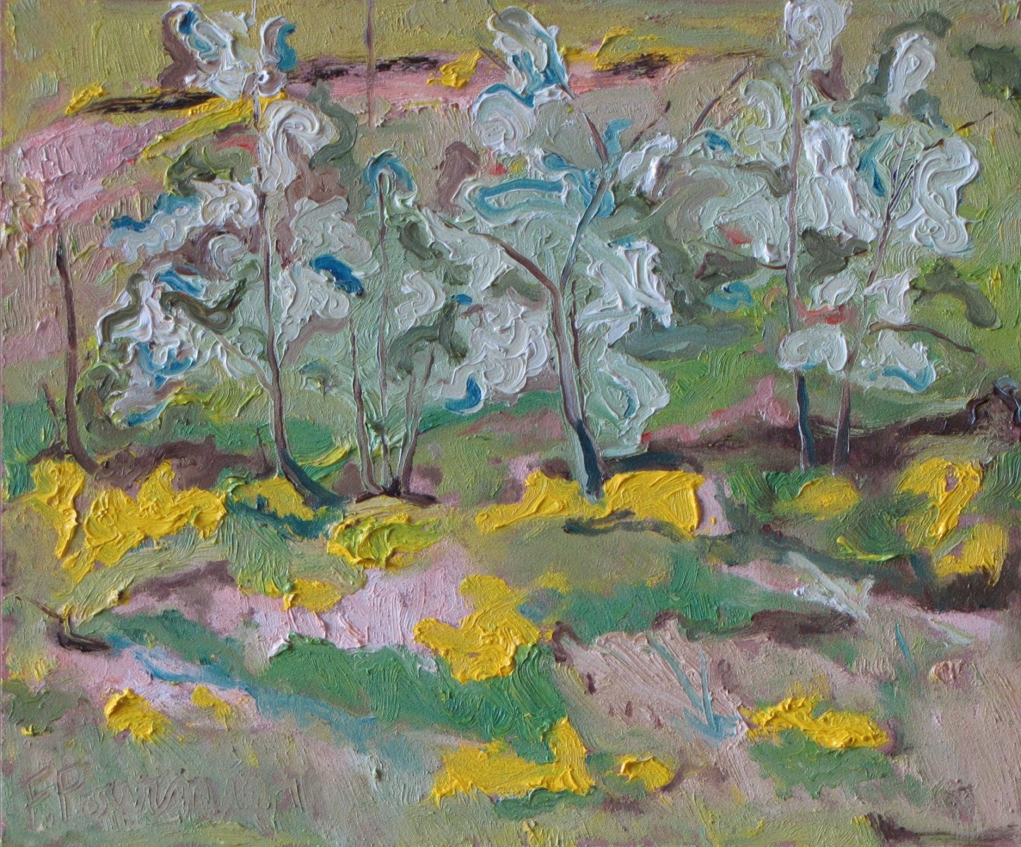 Fournier Appalachian Plein Air Oil Painting Quebec Canada "The White Bushes" 10" x 12"