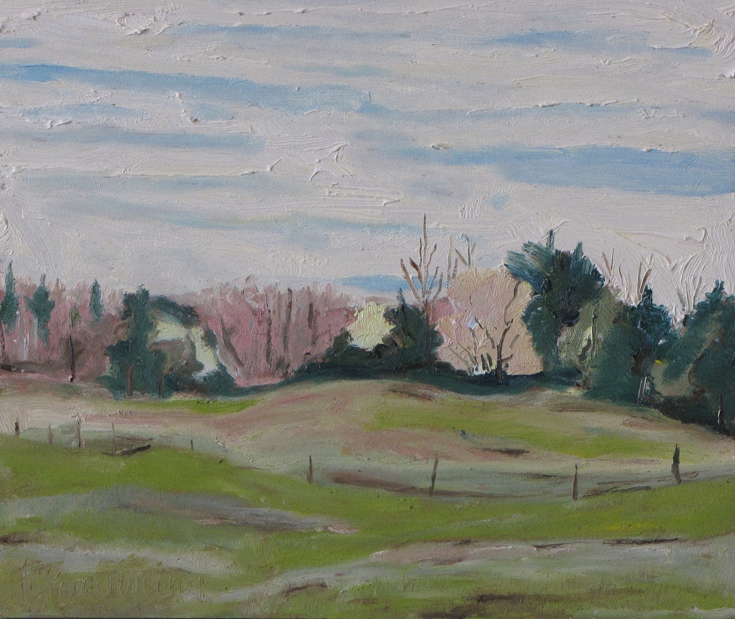 Art Original Oil Painting Plein Air Landscape Canada " The First Signs Of Spring " 10" x 12"