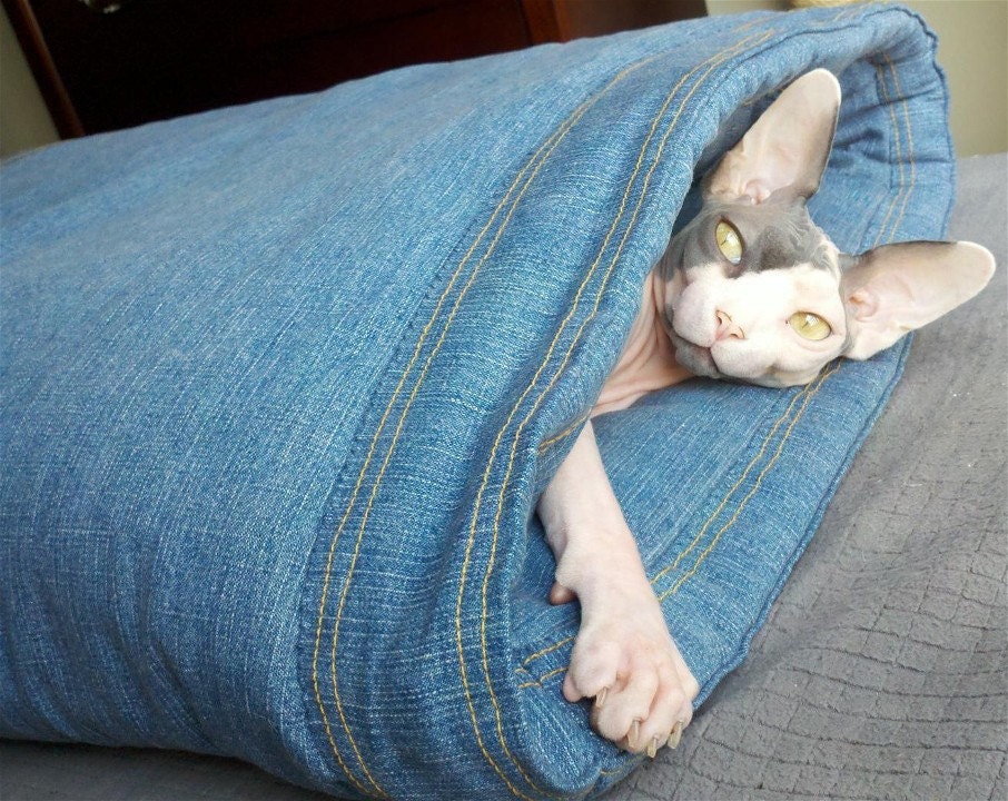 Denim Boodle Tunnel Bed for Dogs - Cats - Pets - Embroidered Personalization Included