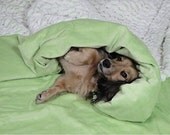 Dog Bed - Cats - Pets - Snuggle Sack - Lime Sherbet with Winter White Feathered Fur - Includes Embroidered Personalization