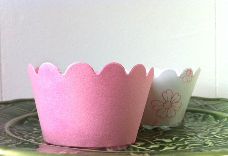 Pink Cupcake Wrappers for Weddings, Birthdays, Baby or Bridal Shower