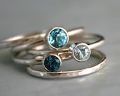 Stacking Rings Topaz & Aquamarine, Sterling Silver, Ocean Blue, Stackable Ring Band, Stack Ring, Statement Rings