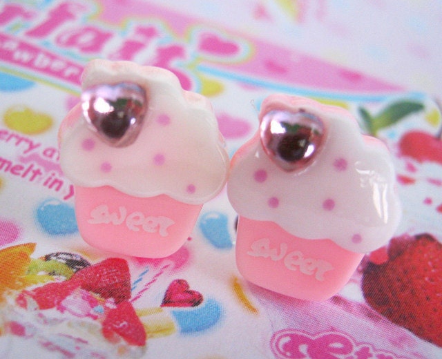 Sweet pink cupcake earrings