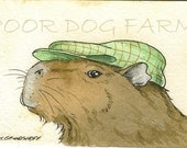 ACEO signed PRINT -Capybara in Green  