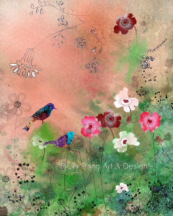 Wile Poppies and Birds Print