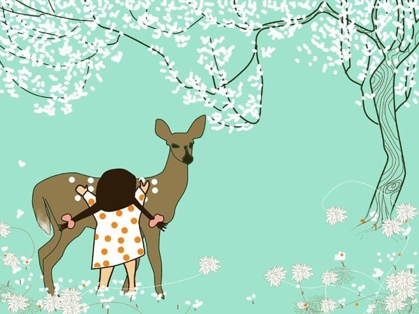 In the Flower Mountain Girl and Deer Print