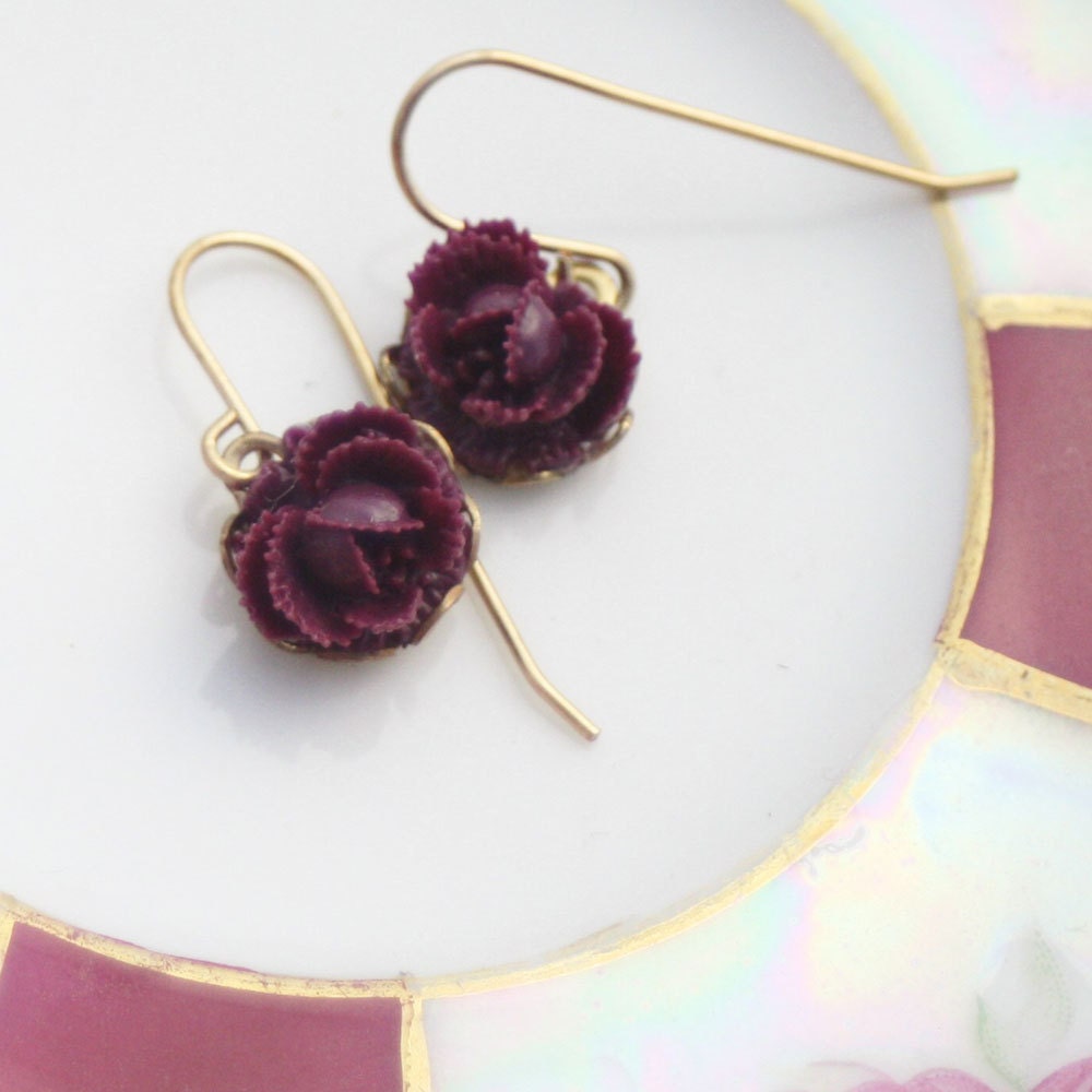 Rose Drop Earrings, Purple Flower  Darngle Earrings Earrings, Drop Earrings, Dangle Earrings, Gift for Her, Flower Dangle Earrings, Small