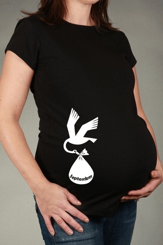 CUSTOM Due Date Stork - Black Short Sleeve Maternity T-shirt