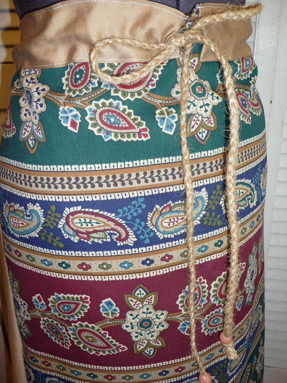 Paisley Skirt Handmade Multi Colored Skirt Unique Clothing Recycled Fabrics Long Skirt Drawstring Waist Fabric