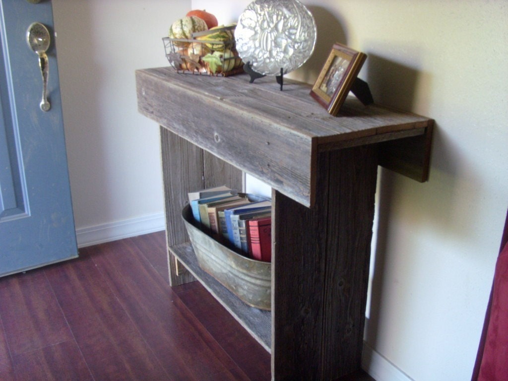 Entry Table Reclaimed Wood. Console Table with Storage Shelf. Organic Wood Country Home Furniture Rustic wood table