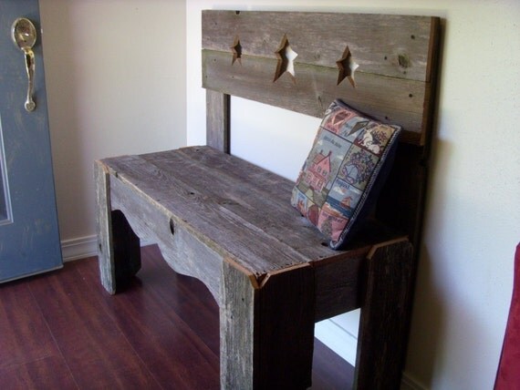 Recycled Wood Bench, Eco Bench, Rustic Decor, Farm House Bench, Star Bench, Wooden Bench