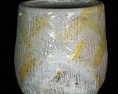 Wood Fired Textured Shino Glazed Yunomi Cup with Slip Decoration