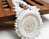 Jewelry Bead work white necklace handmade bridal polymer clay cabochon by Artefyk
