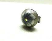 Handmade polymer clay adjustable ring black and white flower by Artefyk