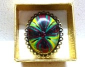 Jewelry Oval adjustable colorful ring handmade of polymer clay by artefyk