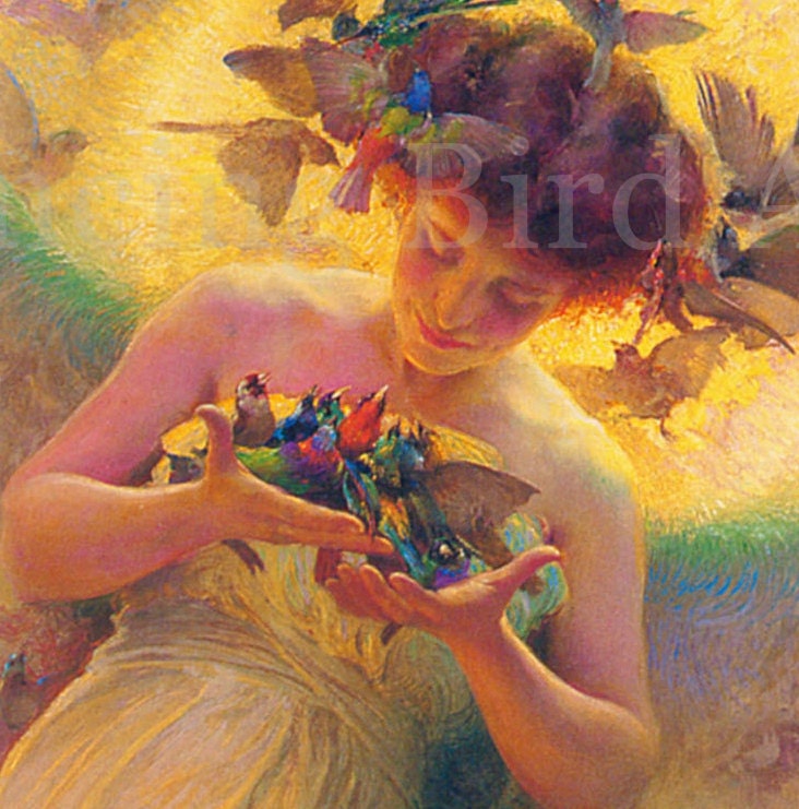 Angel and birds, Instant Download, digital vintage image, jpg