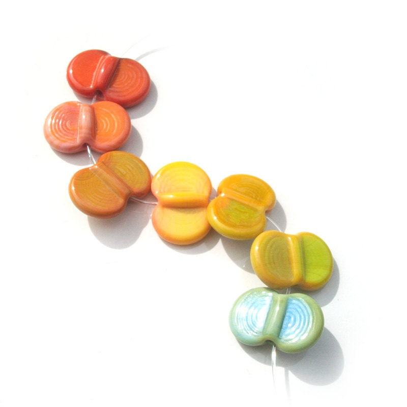 Wing Dings-Bright Earth- handmade lampwork bead set of 7 double paddle beads