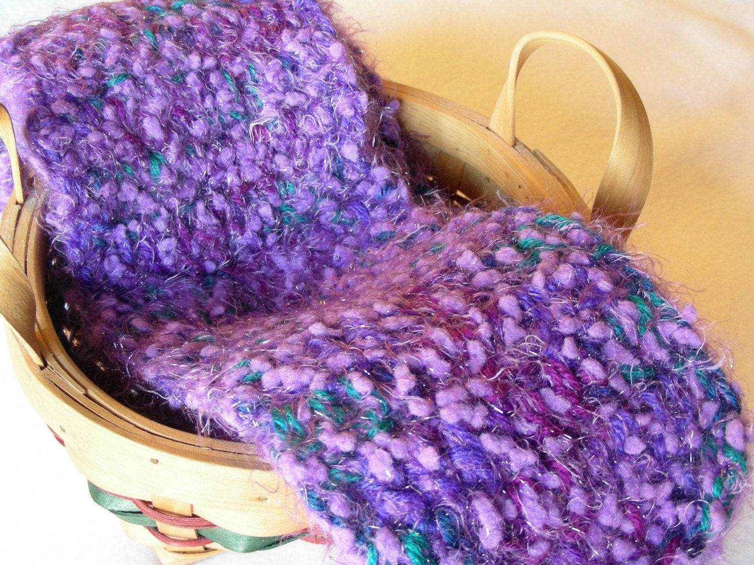 Crochet scarf, purple, teal, nubby, multicolor, extra long - JNOriginals