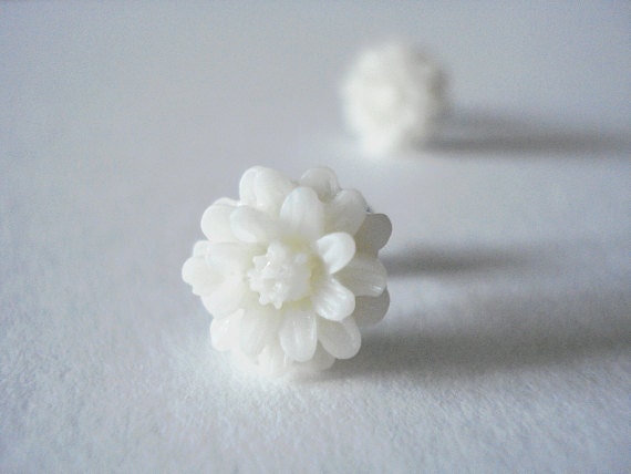 Snow White Stud Earrings Flowers Surgical Steel Posts Lead and Nickel Free