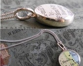 Double Sided Dainty Vintage Map Sterling Silver Necklace.  You Select two Journeys.