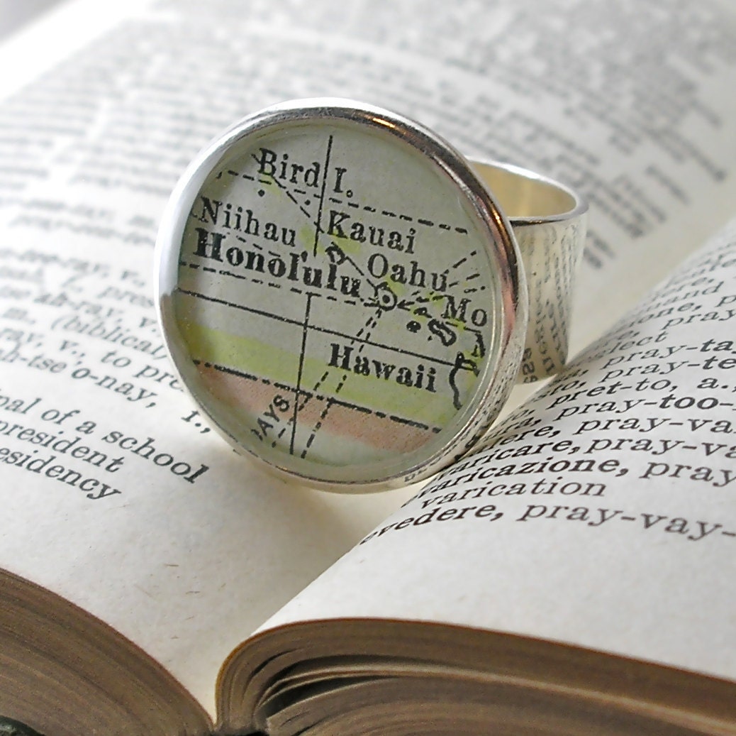 Custom Vintage Map Cocktail Ring.  You Select the Journey.