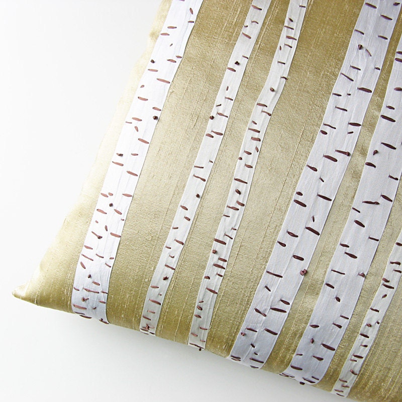 Birch Trees Pillow Cover 16 x 16 silk ribbon embroidery