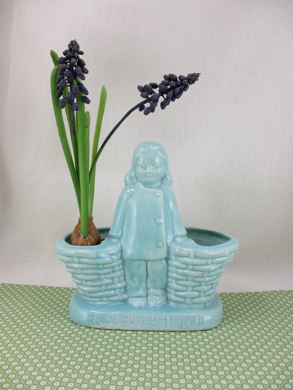 Blue Girl.  Mid-century vintage planter with kanji