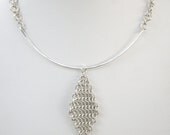 Sterling Silver Chainmaille Necklace with Diamond Maille Pendant