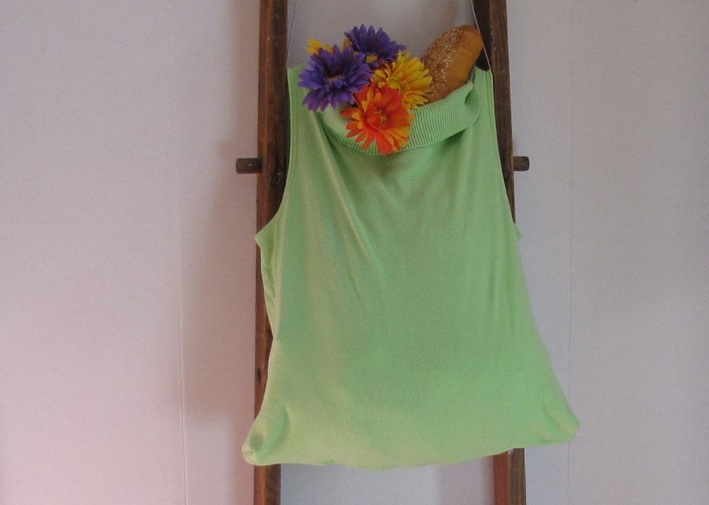 Hand-held Green Knit Market Bag by Fashion Green T Bags