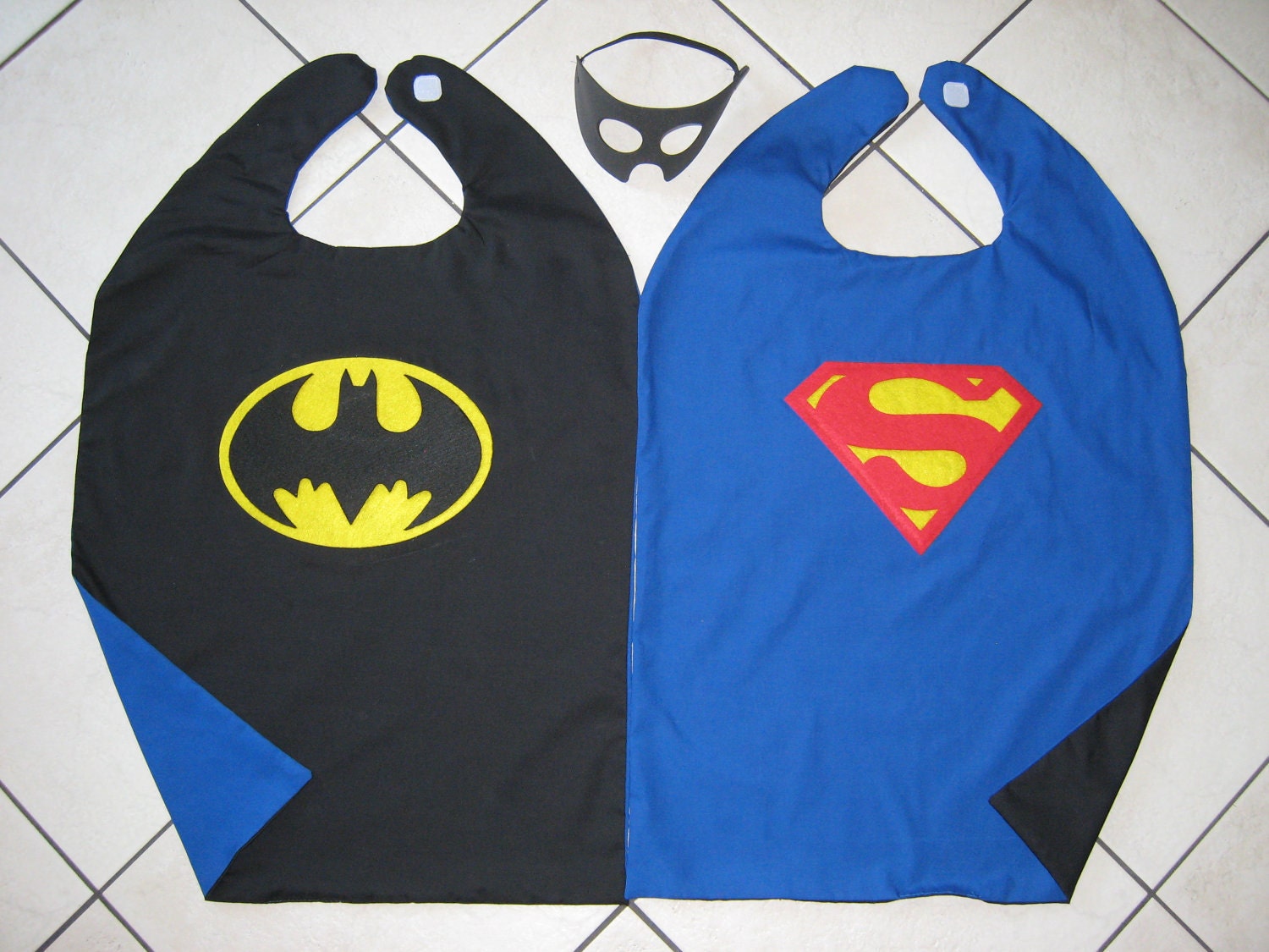 Reversible Superman Batman Super Hero Cape Boys Mask Costume BLUE