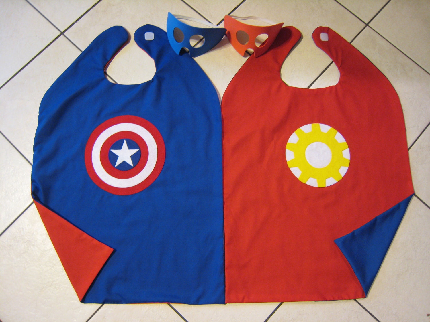 Reversible Captain America Iron Man Super Hero Cape Boys Mask Costume