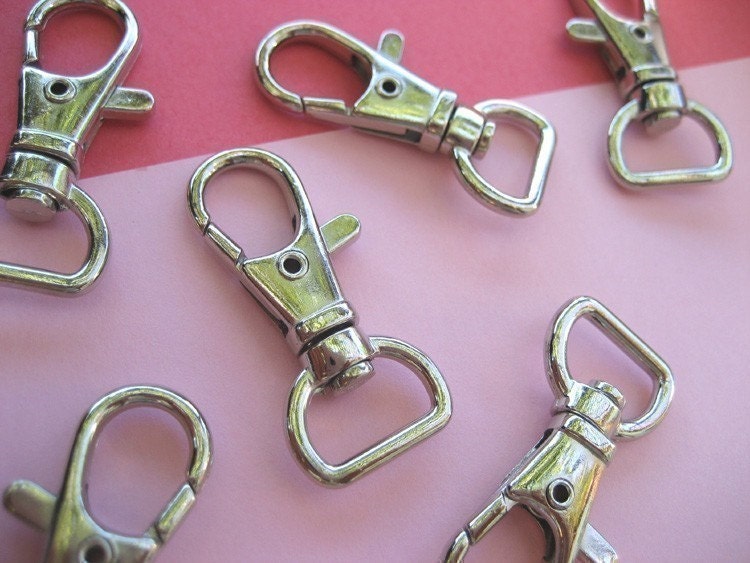 FREE SHIPPING--20 of 1.5 inch with 1/2 inch Loop End Silver/Nickel Swivel Clasps Lobster Claw Hooks