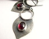 Lotus Petal Garnet Earrings -  Sterling Silver And Red Gemstone Dangle Earrings - Artisan Metalsmith Jewelry